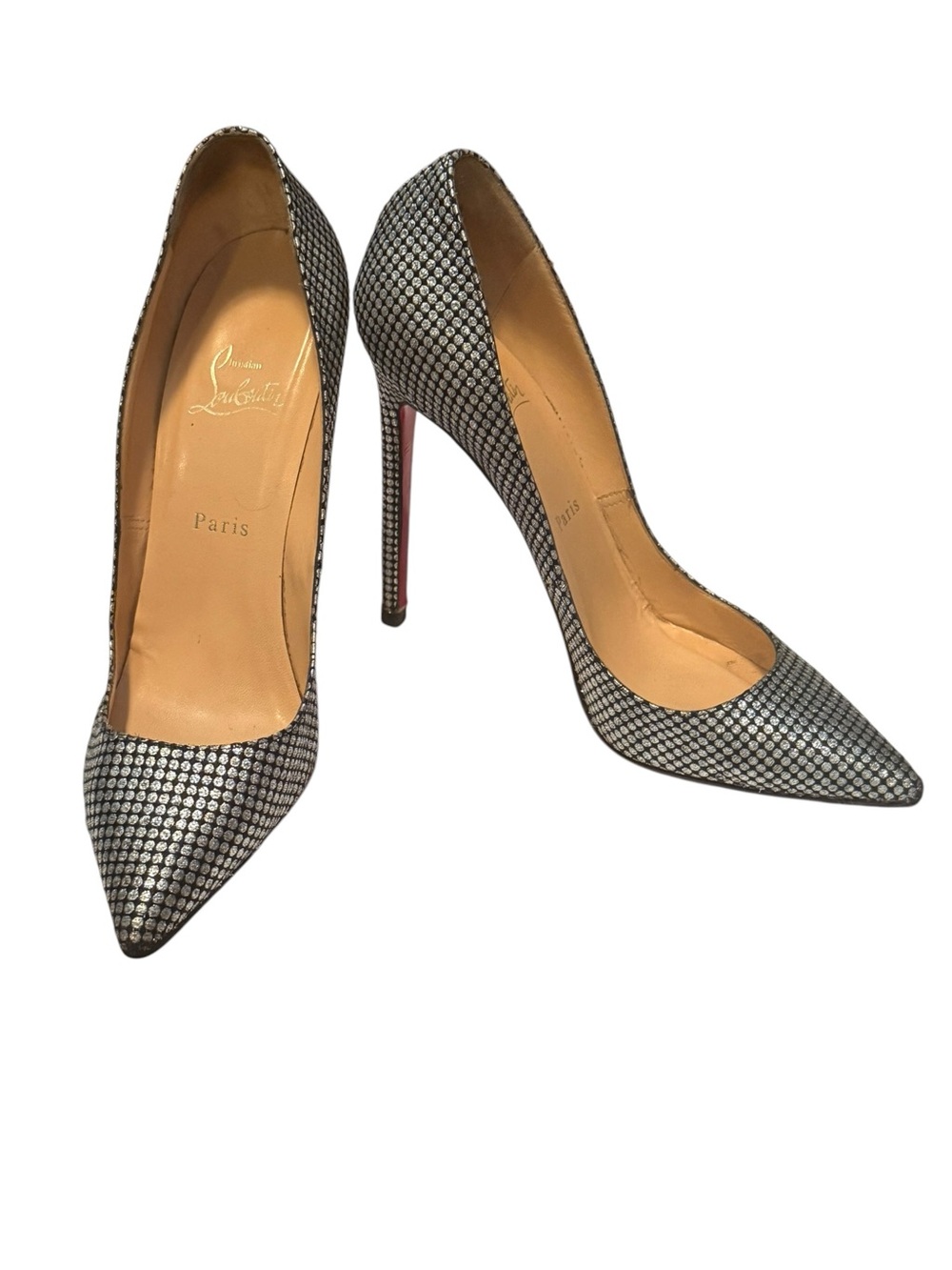 Christian Louboutin Metallic Silver Dots So Kate